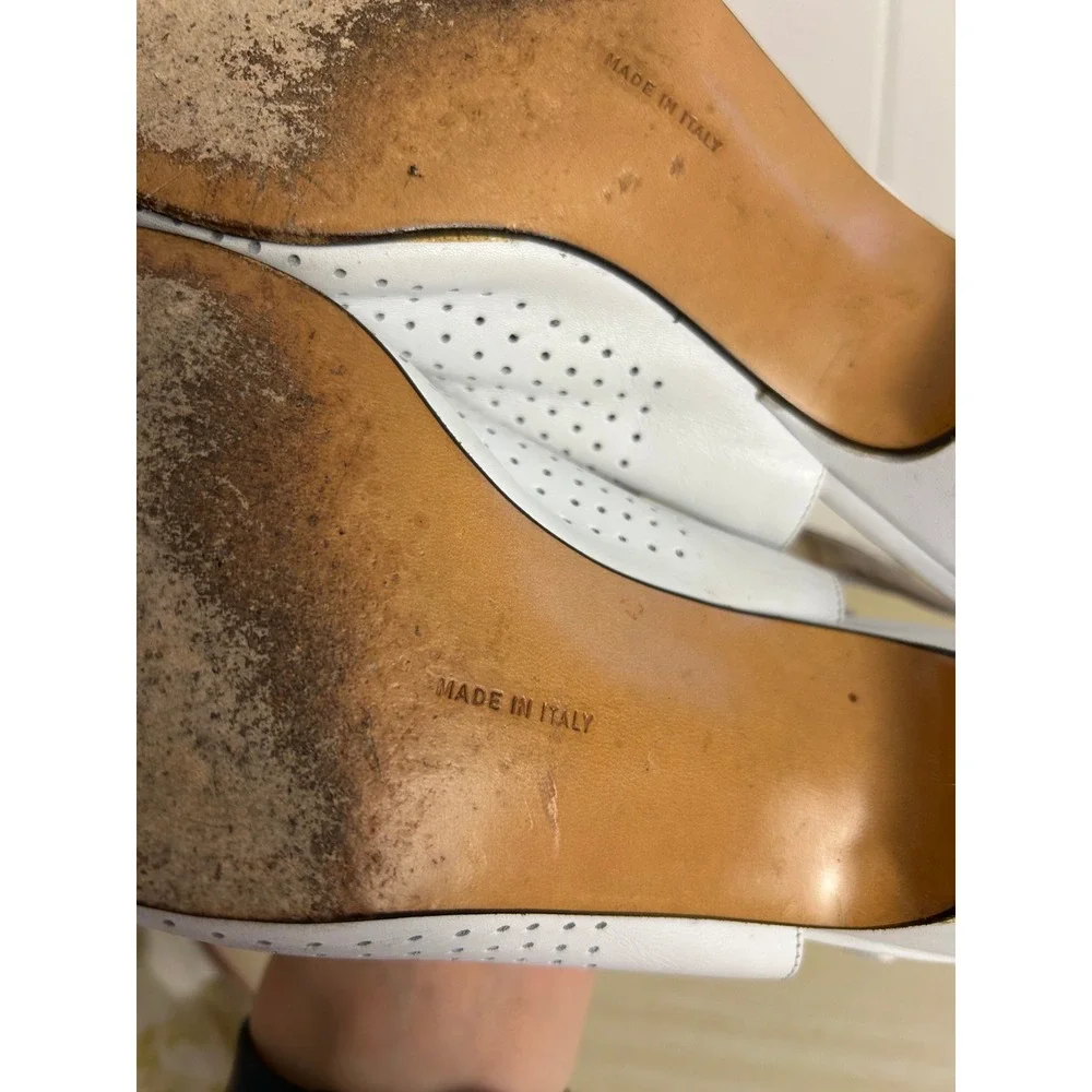 Salvatore Ferragamo heel 9 AA White Cloe Slingback vintage Peep Toe old money